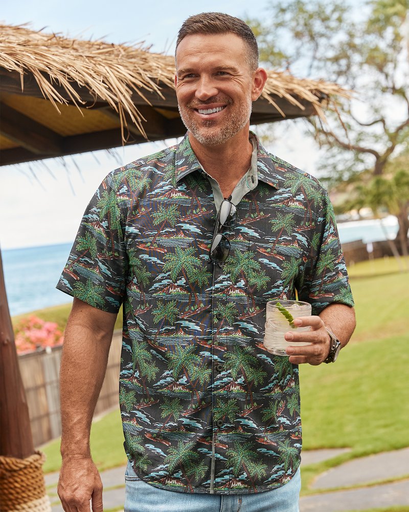 Big &amp; Tall Coastal Ease Isle Be There IslandZone Camp Shirt - Stone Brown