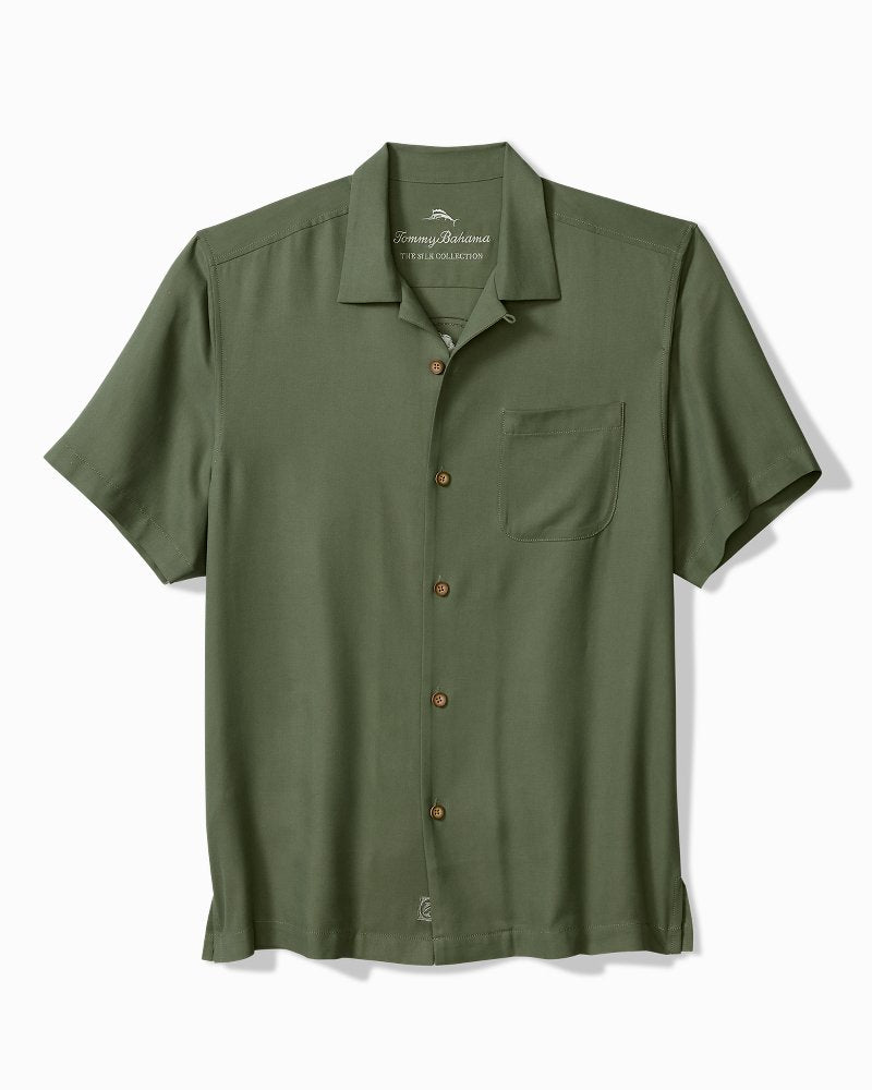 Big &amp; Tall Sip Happens Silk Camp Shirt - Celadon