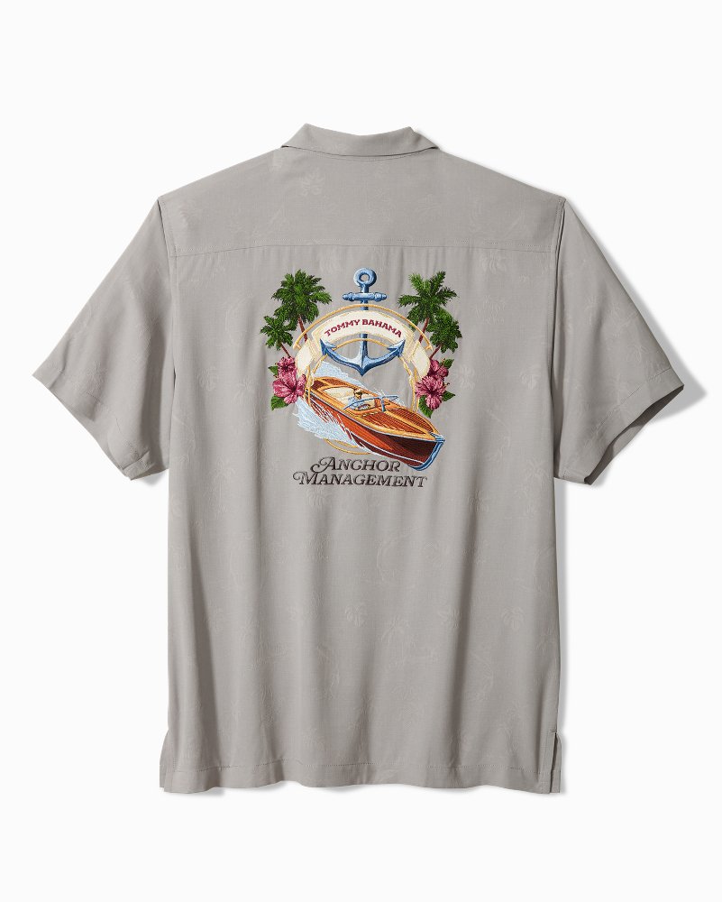 Big &amp; Tall Anchor Management Silk Camp Shirt - Ultimate Gray