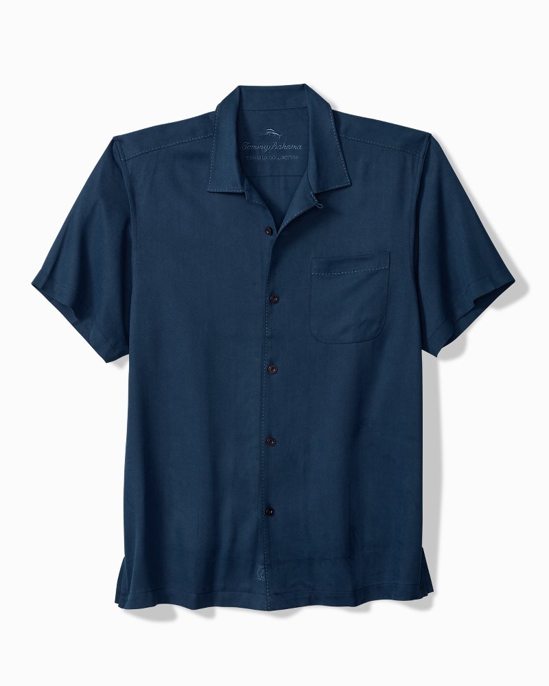 Big &amp; Tall Harbor Luxe Silk Camp Shirt - Navy