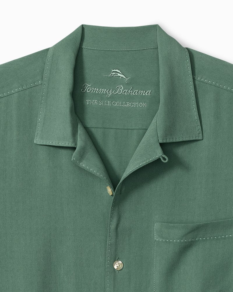Big &amp; Tall Harbor Luxe Silk Camp Shirt - Dark Spa