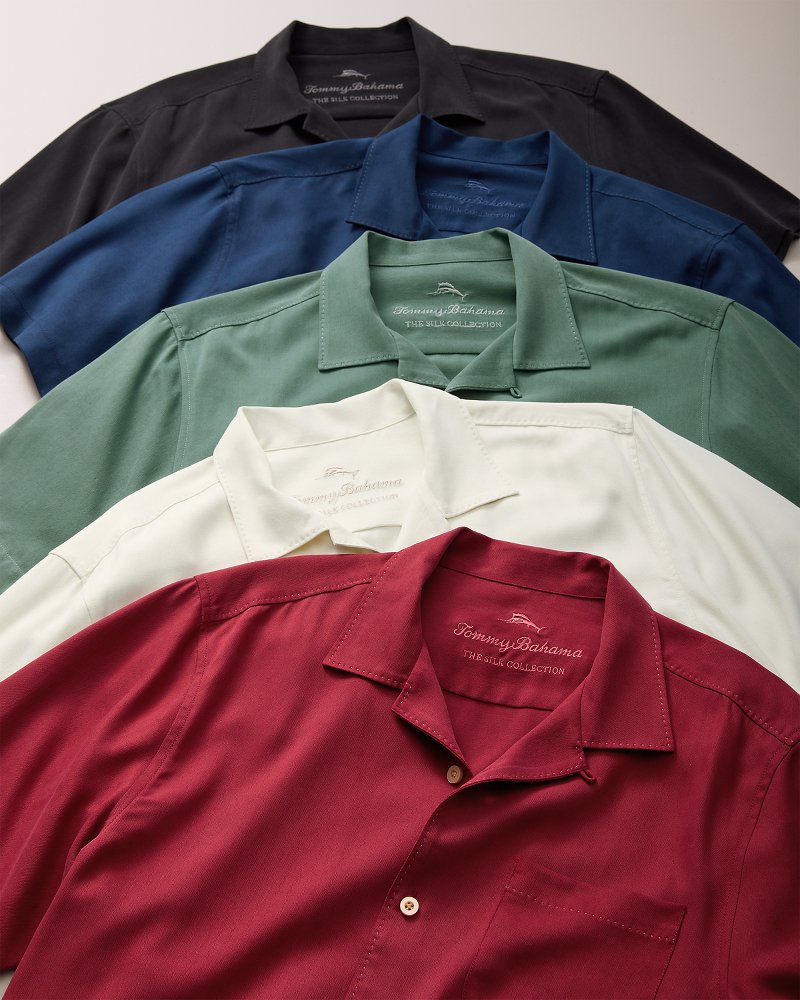 Big &amp; Tall Harbor Luxe Silk Camp Shirt - Dark Spa