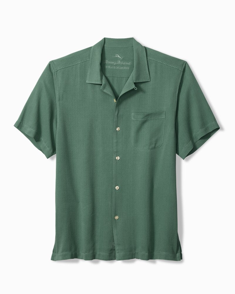 Big &amp; Tall Harbor Luxe Silk Camp Shirt - Dark Spa