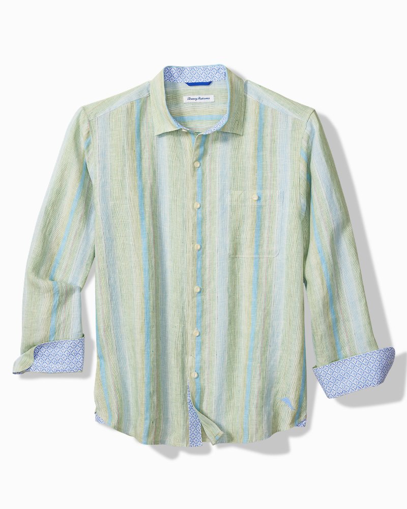 Big &amp; Tall Delgada Stripe Linen Long-Sleeve Shirt - Hemp