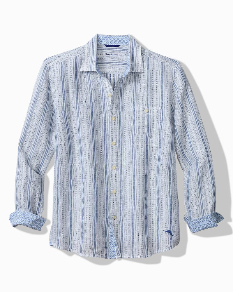 Big &amp; Tall Blue Royale Stripe Linen Long-Sleeve Shirt - Infinity Sky