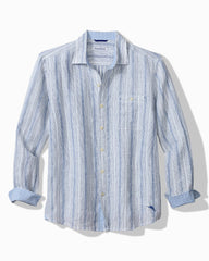 Big &amp; Tall Blue Royale Stripe Linen Long-Sleeve Shirt - Infinity Sky