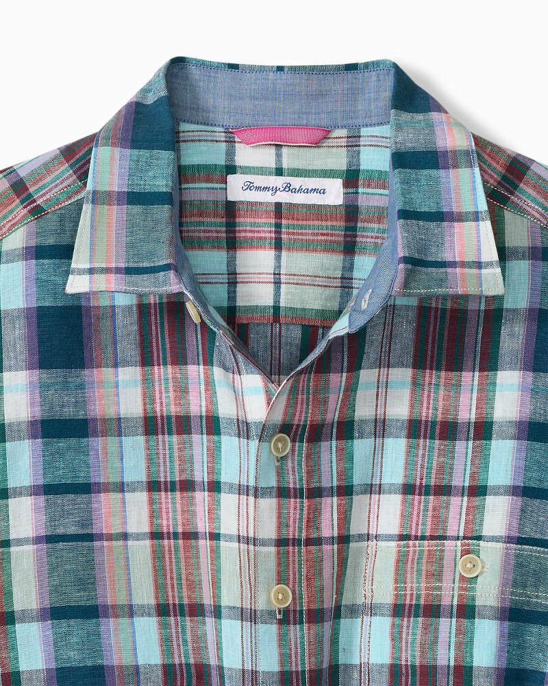 Big &amp; Tall Barbados Breeze Tavira Check Stretch-Linen Shirt - Rococo Blue