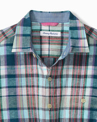 Big &amp; Tall Barbados Breeze Tavira Check Stretch-Linen Shirt - Rococo Blue