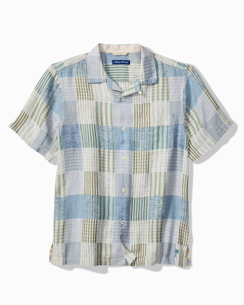 Big &amp; Tall Patchwork Sands Linen-Blend Camp Shirt - Biscotti Tan