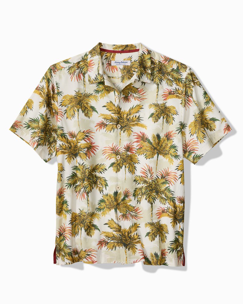 Big &amp; Tall Coastal Ease Palm Voyage IslandZone Camp Shirt - Racing Green