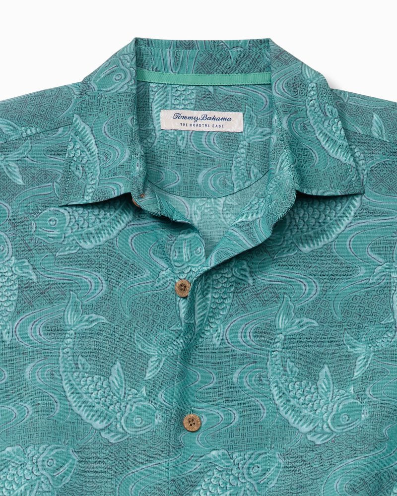 Big &amp; Tall Coastal Ease Feeling Koi-Ful IslandZone Camp Shirt - Summer Aqua