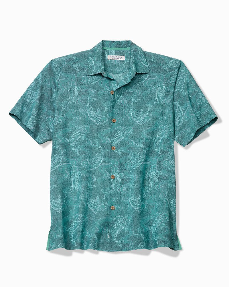 Big &amp; Tall Coastal Ease Feeling Koi-Ful IslandZone Camp Shirt - Summer Aqua