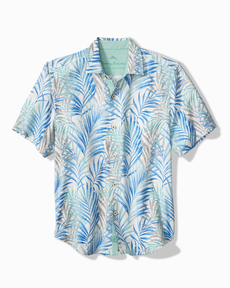 Big &amp; Tall Palm Dancer Silk Camp Shirt - Banff Blue