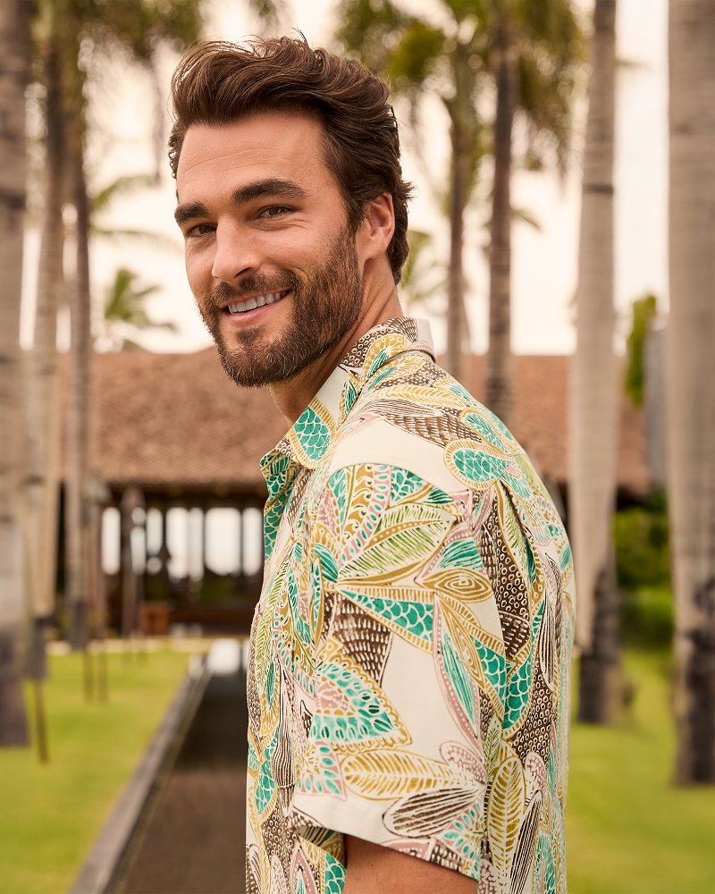 Big &amp; Tall Fuego Tropics Silk Camp Shirt - Coconut