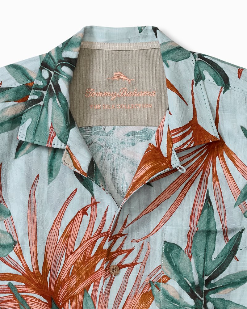 Big &amp; Tall Tidal Fronds Silk Camp Shirt - Pale Opal