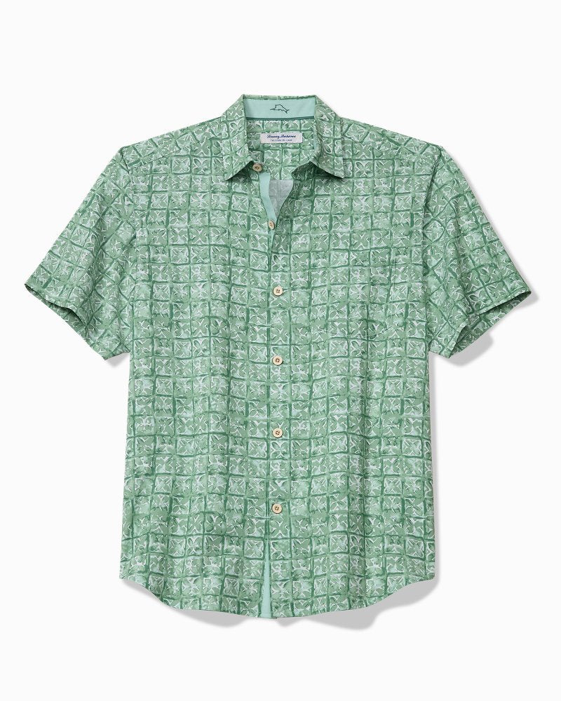 Big &amp; Tall Coastal Ease Carrico Tiles IslandZone Camp Shirt - Zephyr Green
