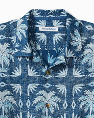 Big &amp; Tall Palm Press Linen Camp Shirt - Cobalt Sea