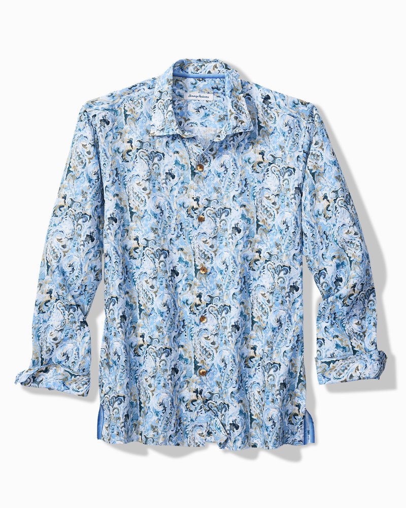 Big &amp; Tall Tidal Echoes Linen Long-Sleeve Shirt - Clear Sky Blue