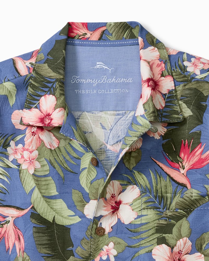 Big &amp; Tall Flora Festival Silk Camp Shirt - Peachy Sweet