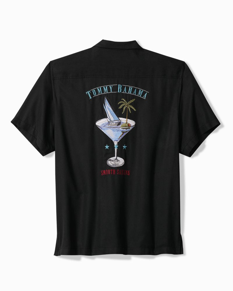 Big &amp; Tall Sailor's Swirl Silk Camp Shirt - Matte Black