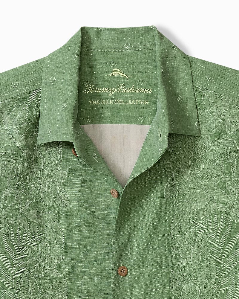 Big &amp; Tall Kona Luxe Border Silk Camp Shirt - Natural Mint