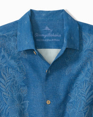 Big &amp; Tall Kona Luxe Border Silk Camp Shirt - Dockside Blue