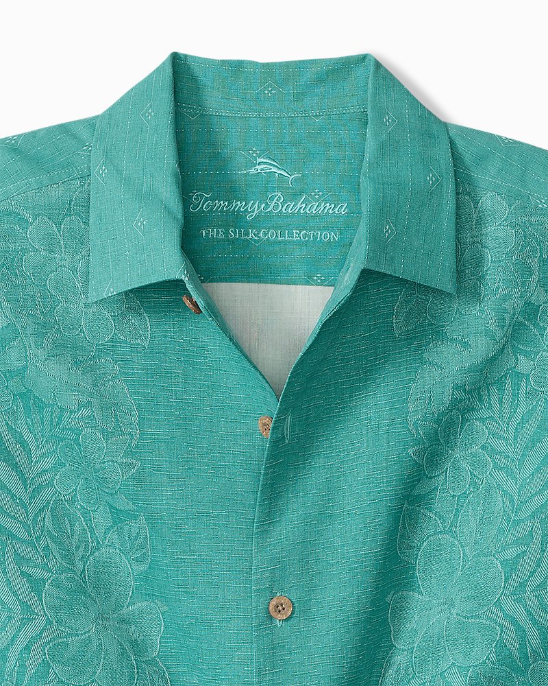 Big &amp; Tall Kona Luxe Border Silk Camp Shirt - Bristol Blue