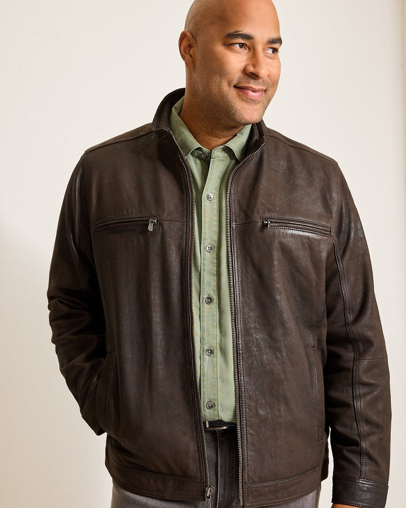 Big &amp; Tall Highland Rocker Leather Jacket - Dark Brown