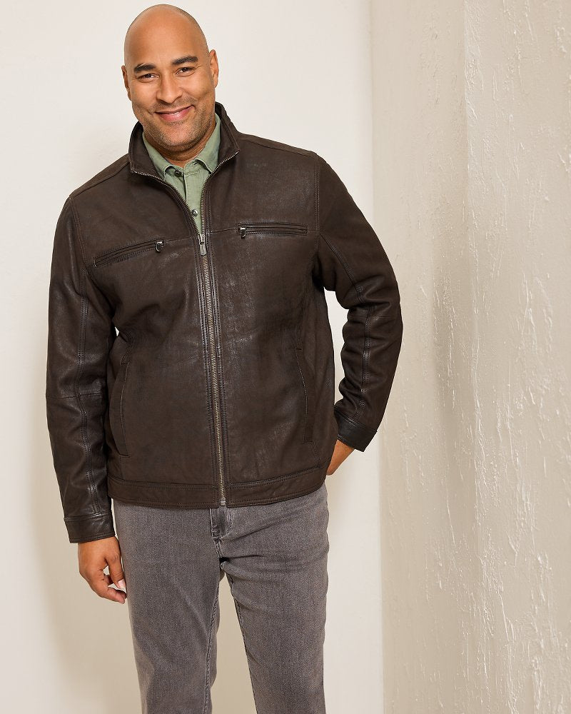Big &amp; Tall Highland Rocker Leather Jacket - Dark Brown