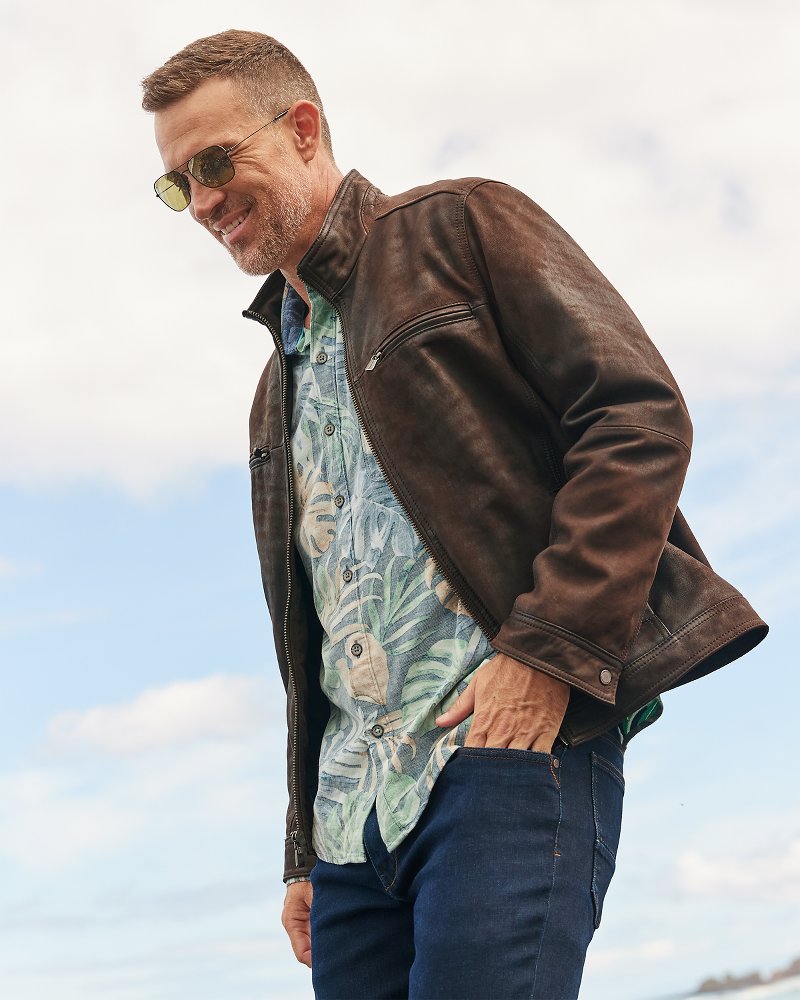 Big &amp; Tall Highland Rocker Leather Jacket - Dark Brown