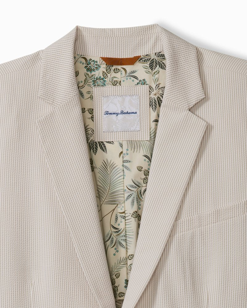 Big &amp; Tall Nova Wave Stretch-Seersucker Sand Stripe Blazer - Stone Khaki