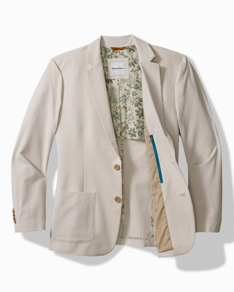 Big &amp; Tall Nova Wave Stretch-Seersucker Sand Stripe Blazer - Stone Khaki