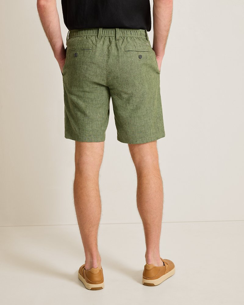 Big &amp; Tall Isla Sands Stripe Stretch-Linen Shorts - Celadon