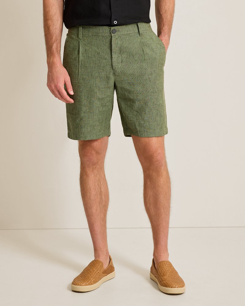 Big &amp; Tall Isla Sands Stripe Stretch-Linen Shorts - Celadon
