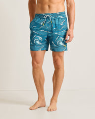Big &amp; Tall Naples Wavescape Oasis Swim Trunks - Continental