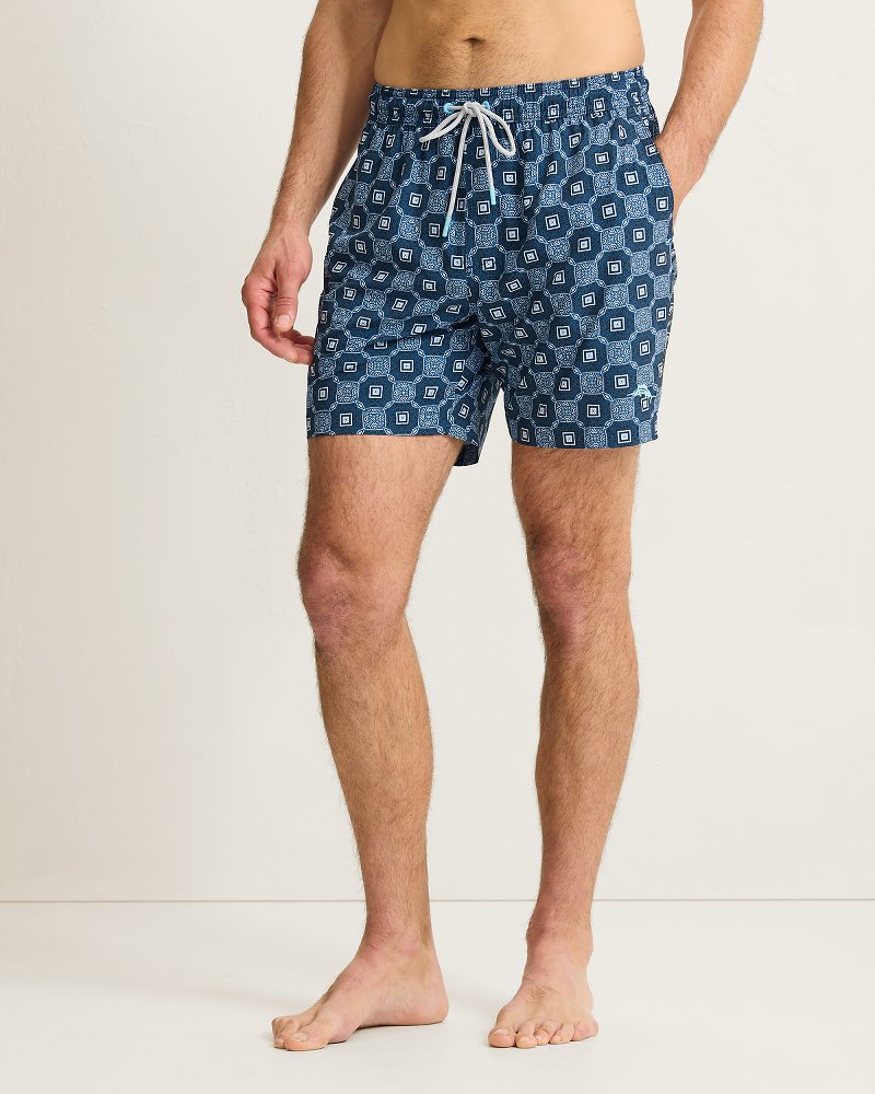 Big &amp; Tall Naples Barcelos Tiles Swim Trunks - Dress Blues