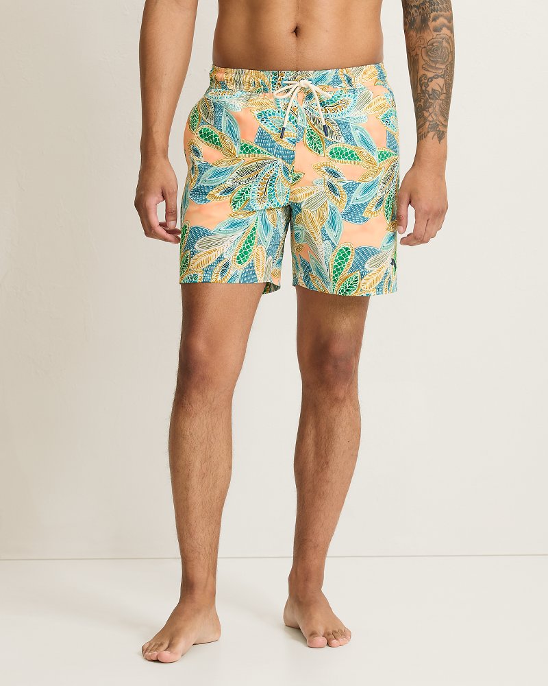 Big &amp; Tall Naples Fuego Tropics Swim Trunks - White Peach