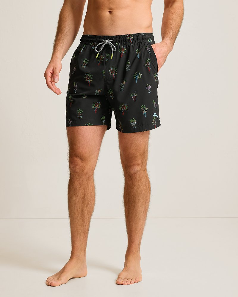 Big &amp; Tall Naples Neon Sips Swim Trunks - Matte Black
