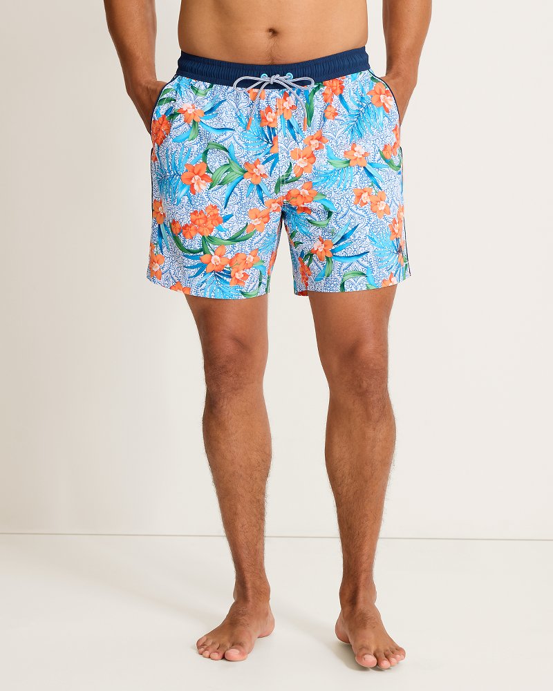 Big &amp; Tall Naples Goa Tropical Swim Trunks - White
