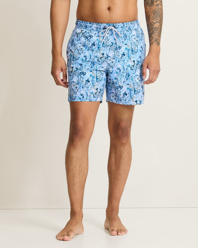 Big &amp; Tall Naples Tidal Echoes Swim Trunks - Clear Sky Blue