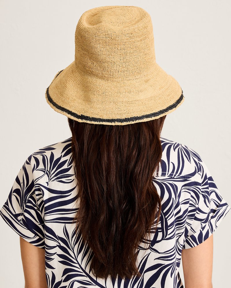 Crochet Stripe Bucket Hat - Natural/Black