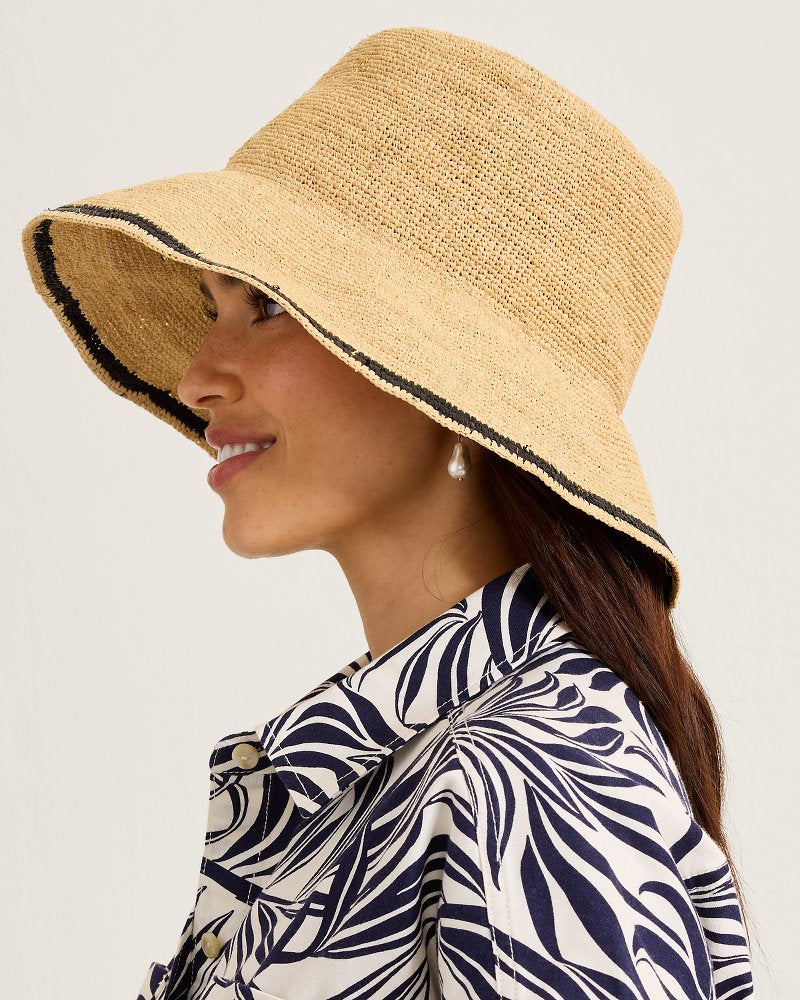 Crochet Stripe Bucket Hat - Natural/Black