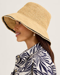 Crochet Stripe Bucket Hat - Natural/Black