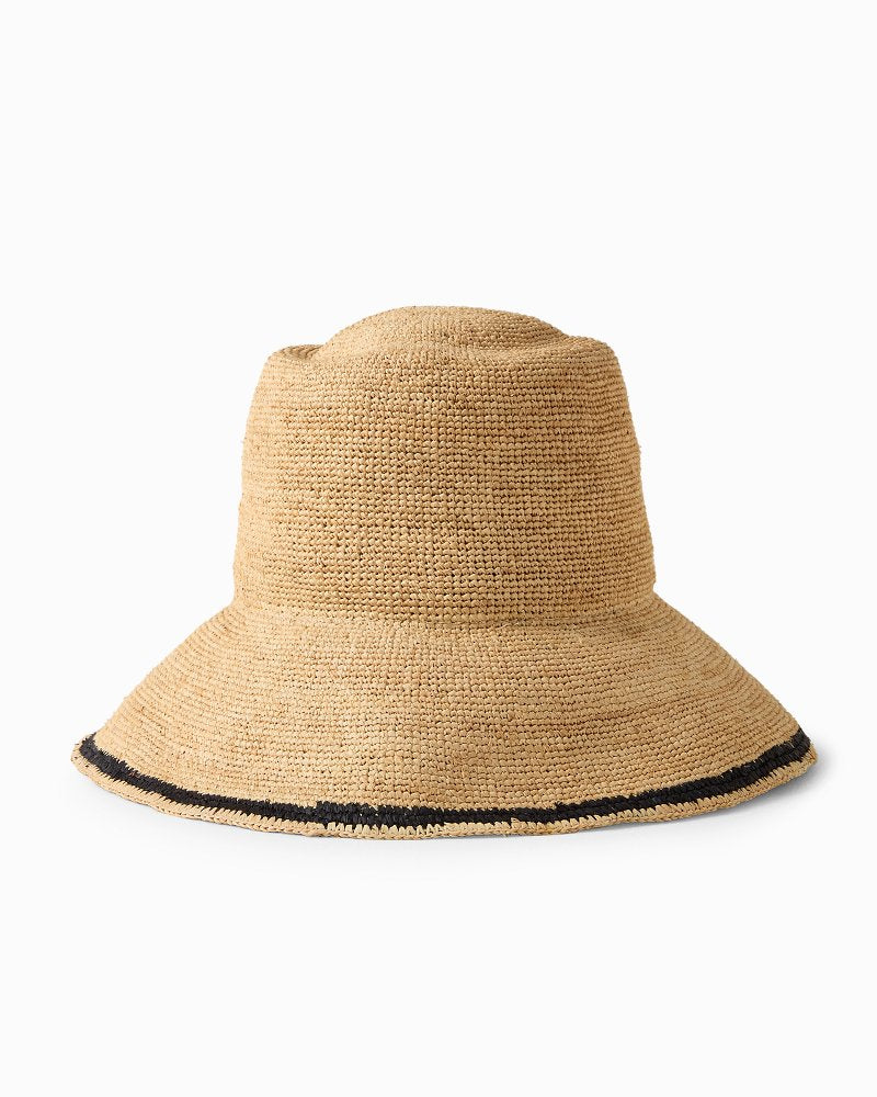 Crochet Stripe Bucket Hat - Natural/Black
