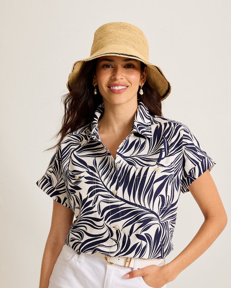 Crochet Stripe Bucket Hat - Natural/Black