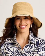 Crochet Stripe Bucket Hat - Natural/Black