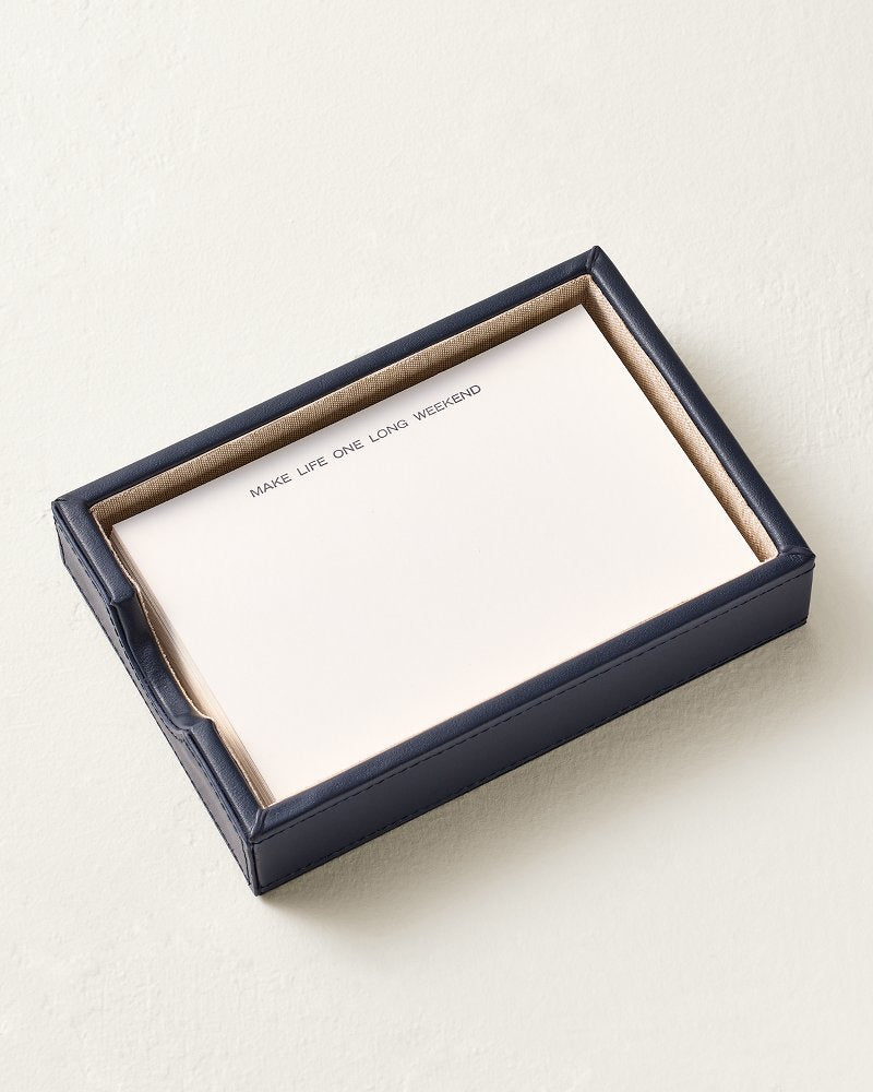 Leather Marlin Tray With Memo Cards - Navy
