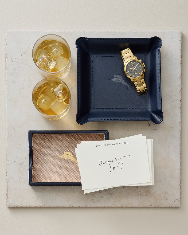 Leather Marlin Tray With Memo Cards - Navy