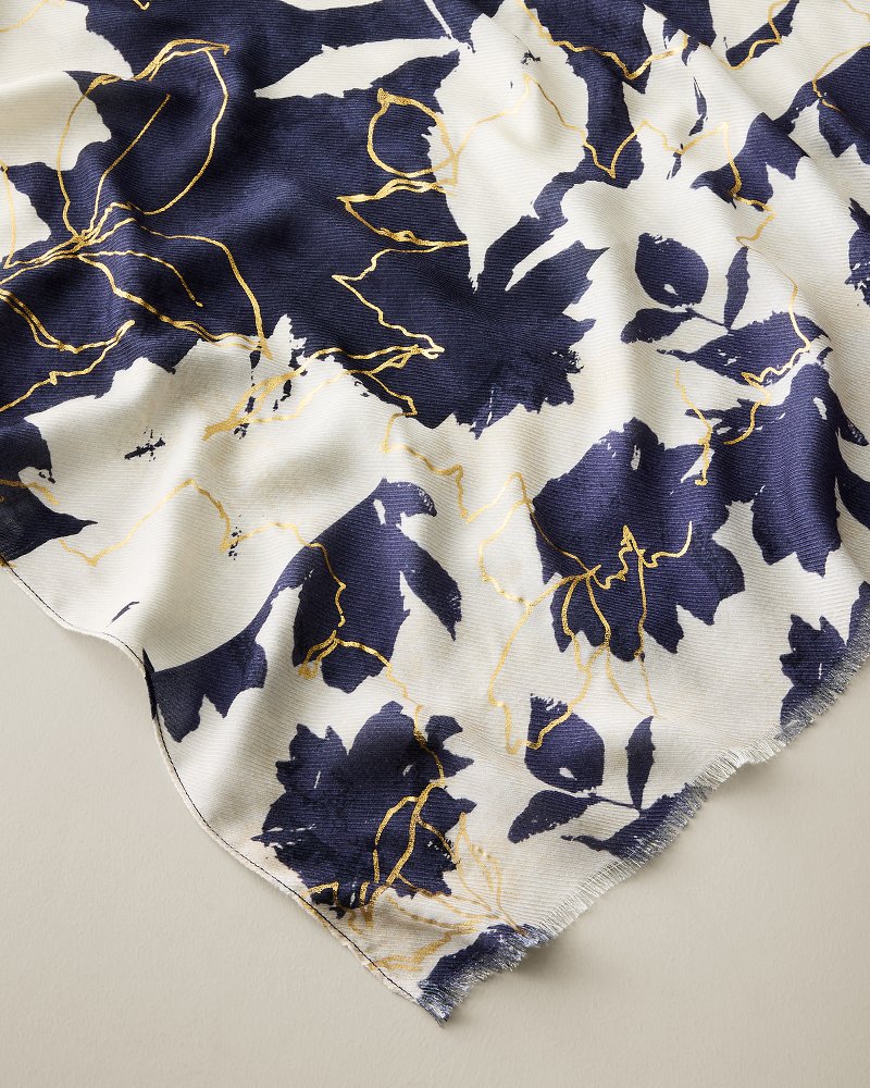 Gilded Petals Wrap Scarf - Midnight Navy