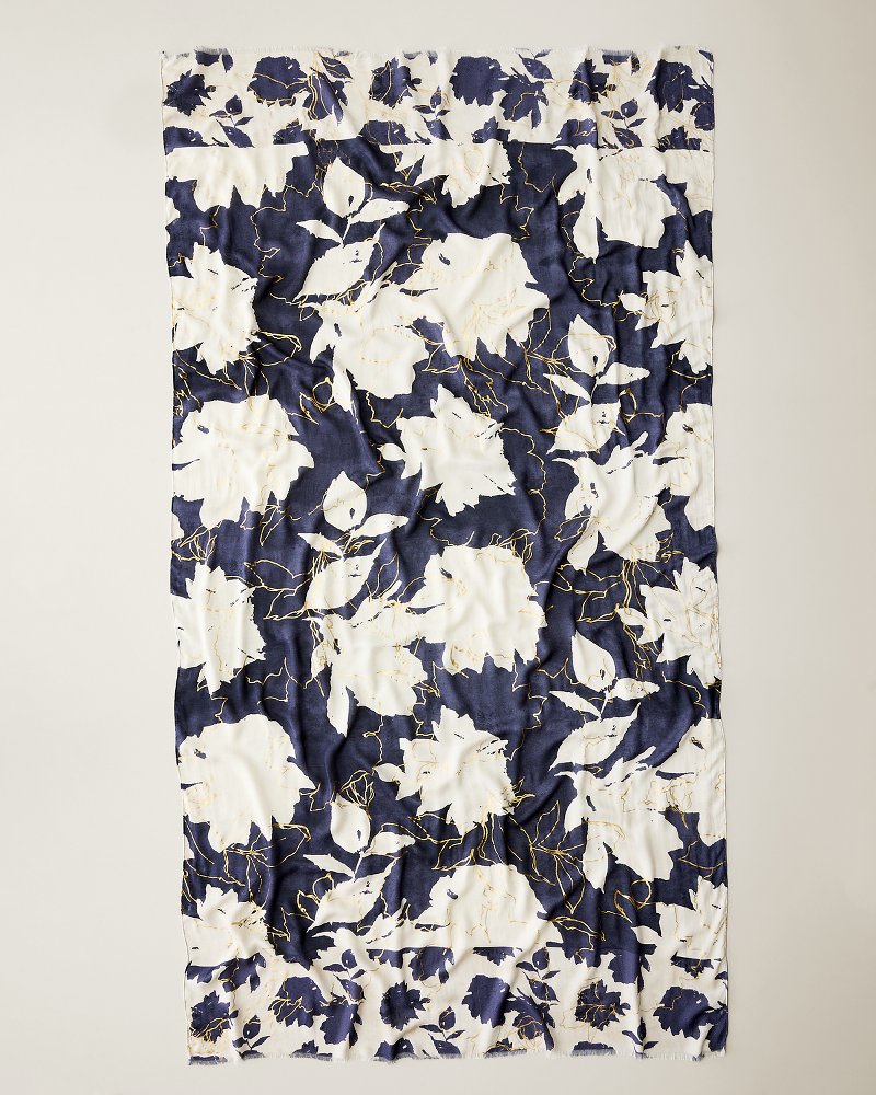 Gilded Petals Wrap Scarf - Midnight Navy